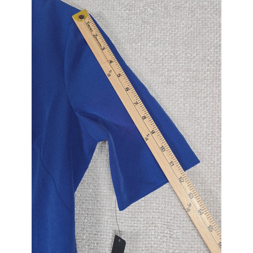 Maggy London Blue Short Sleeve Asymmetrical Ruffle V Neck Dress Size 10 NWT - Picture 9 of 12